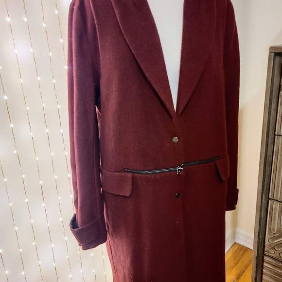 NWOT Kenneth Cole Maroon Wool Car Coat - Picture 2 of 8